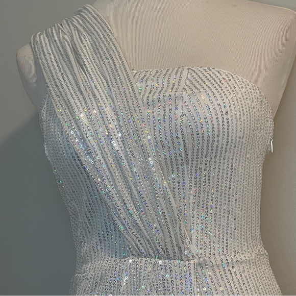 GRACE KARIN Women Sequined Party Dress One-Shoulder Irregular Wrap Hem Bodycon S - Picture 3 of 12